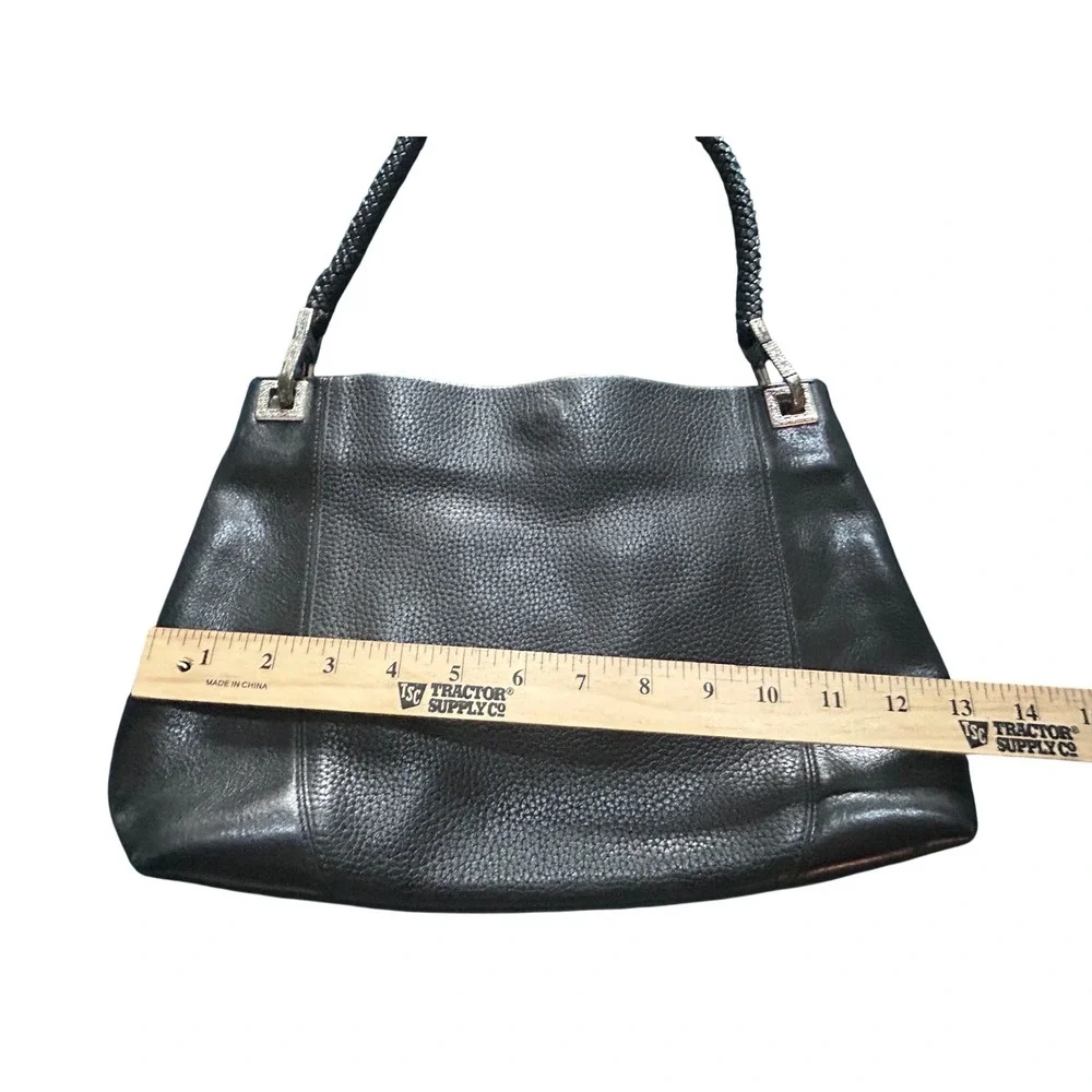 Brighton Blk Pebbled Leather Braided‎ Strap Shoulder Bag Silver Hardware A470285